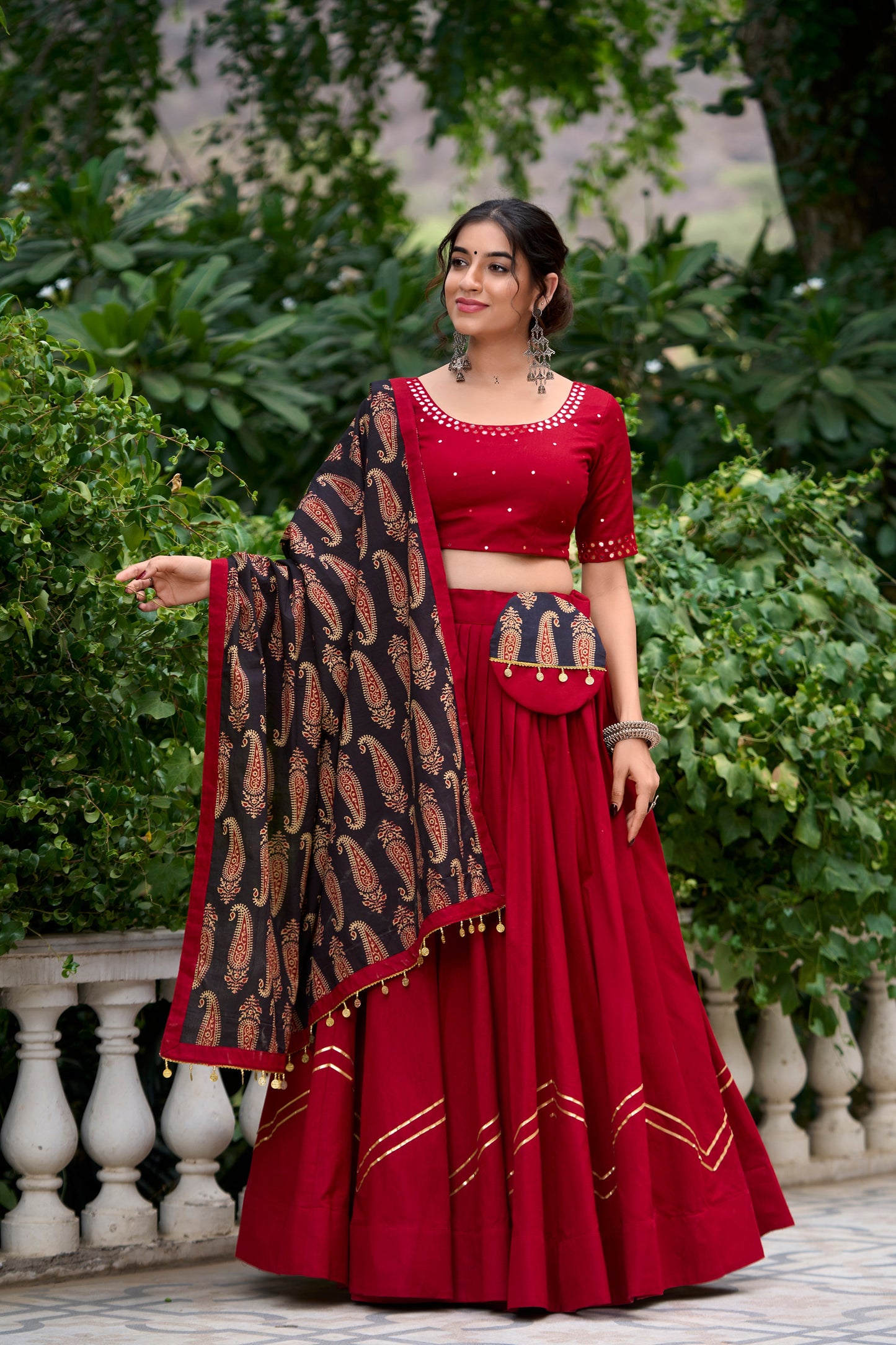 Lorenvalley Maroon Pure Cotton Plain With Gota Patti Touch Up Lehenga Choli | Swadesiicart