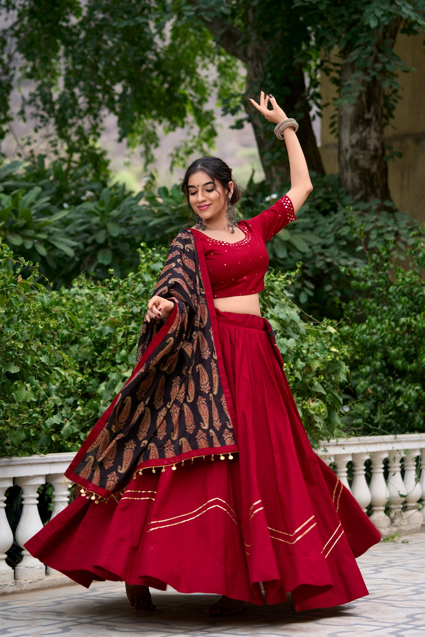 Lorenvalley Maroon Pure Cotton Plain With Gota Patti Touch Up Lehenga Choli | Swadesiicart