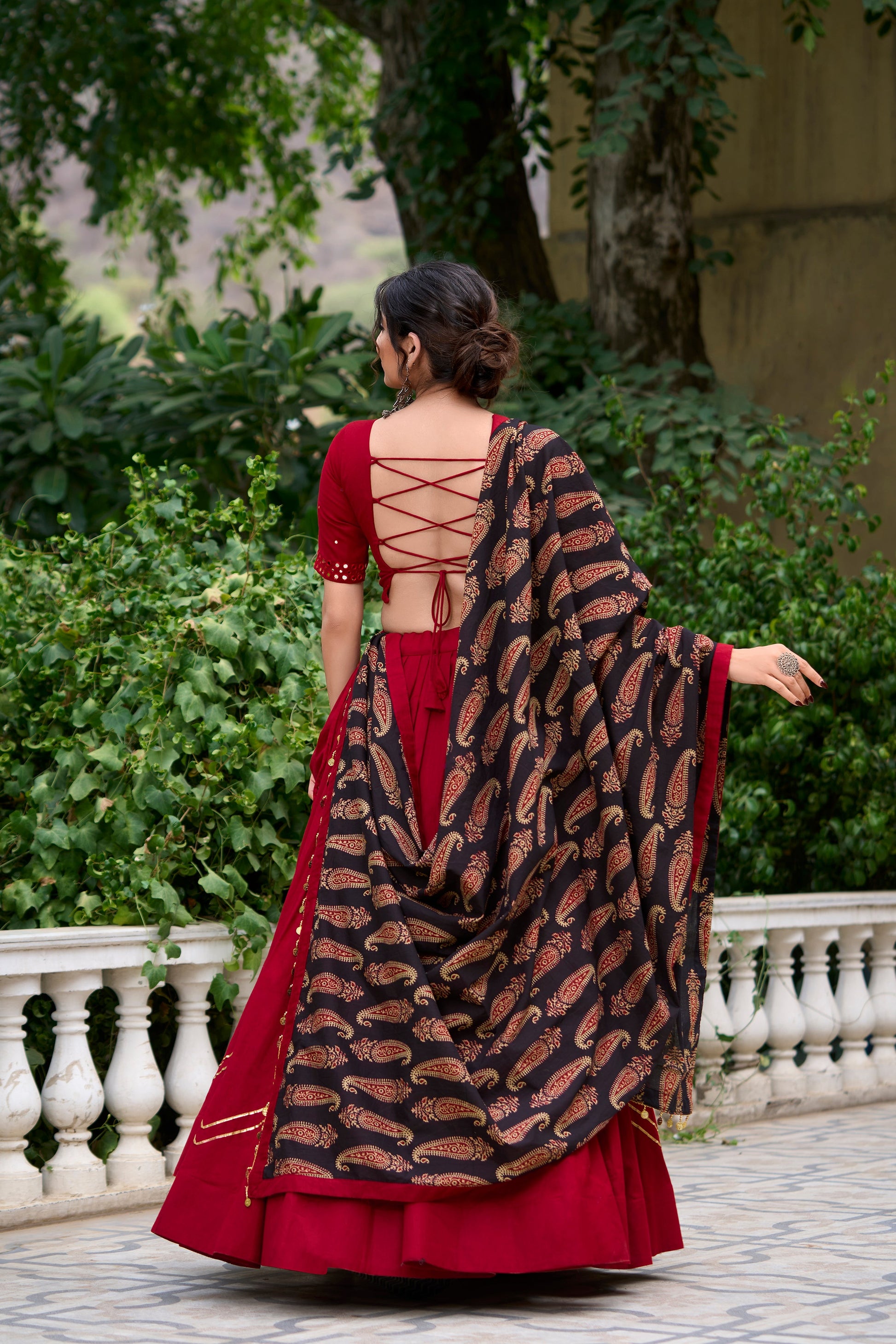 Lorenvalley Maroon Pure Cotton Plain With Gota Patti Touch Up Lehenga Choli | Swadesiicart