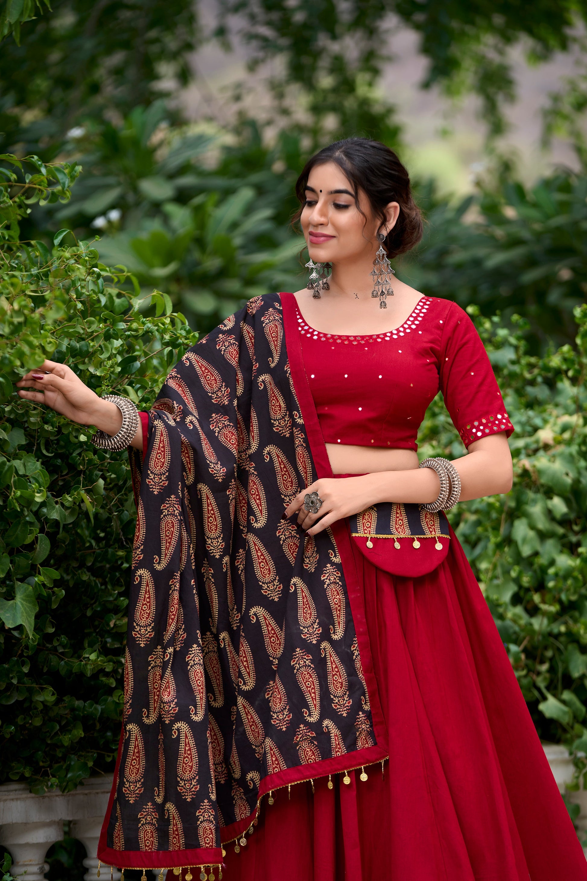 Lorenvalley Maroon Pure Cotton Plain With Gota Patti Touch Up Lehenga Choli | Swadesiicart