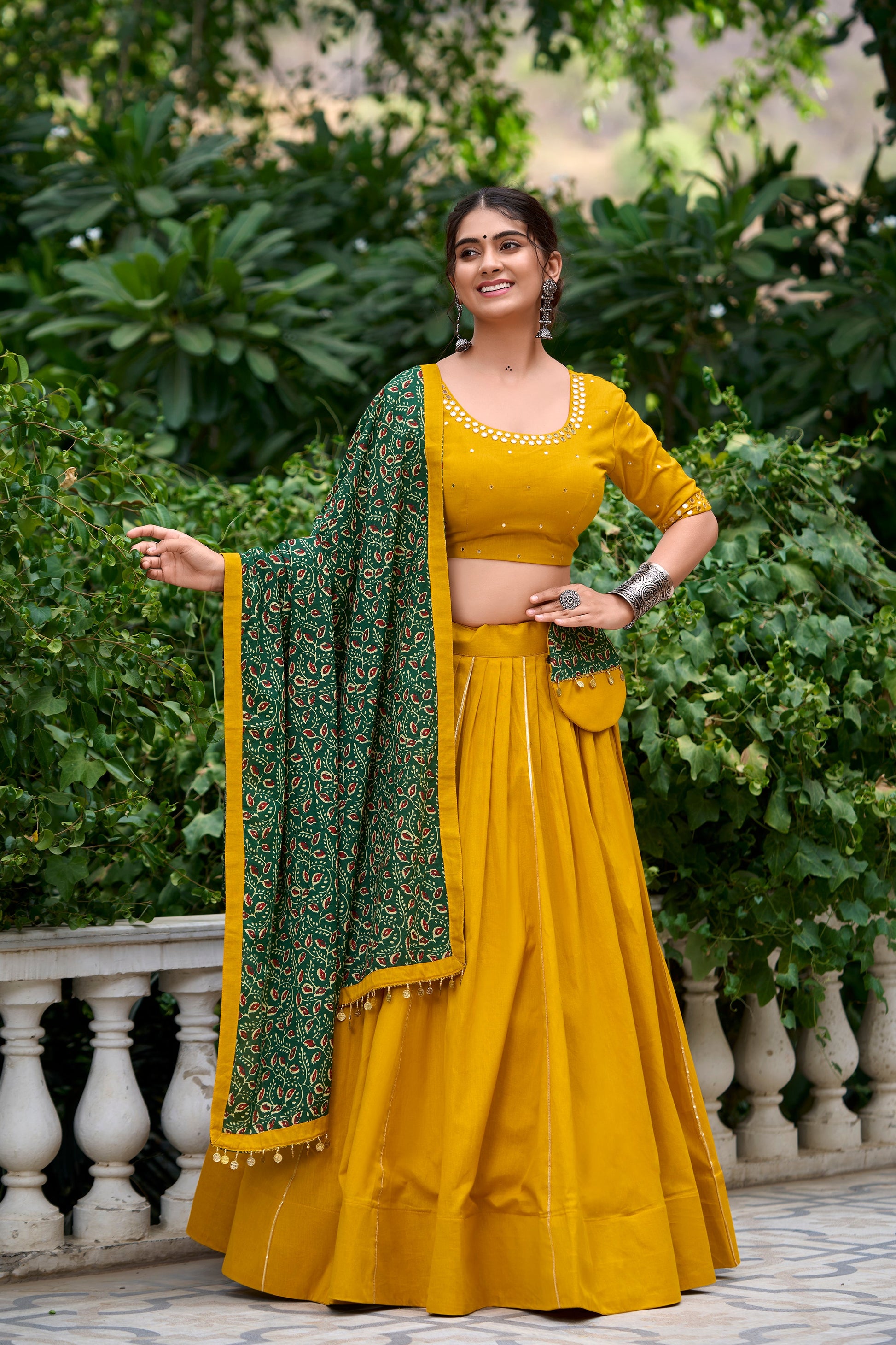 Lorenvalley Mustard Pure Cotton Plain With Gota Patti Touch Up Lehenga Choli | Swadesiicart