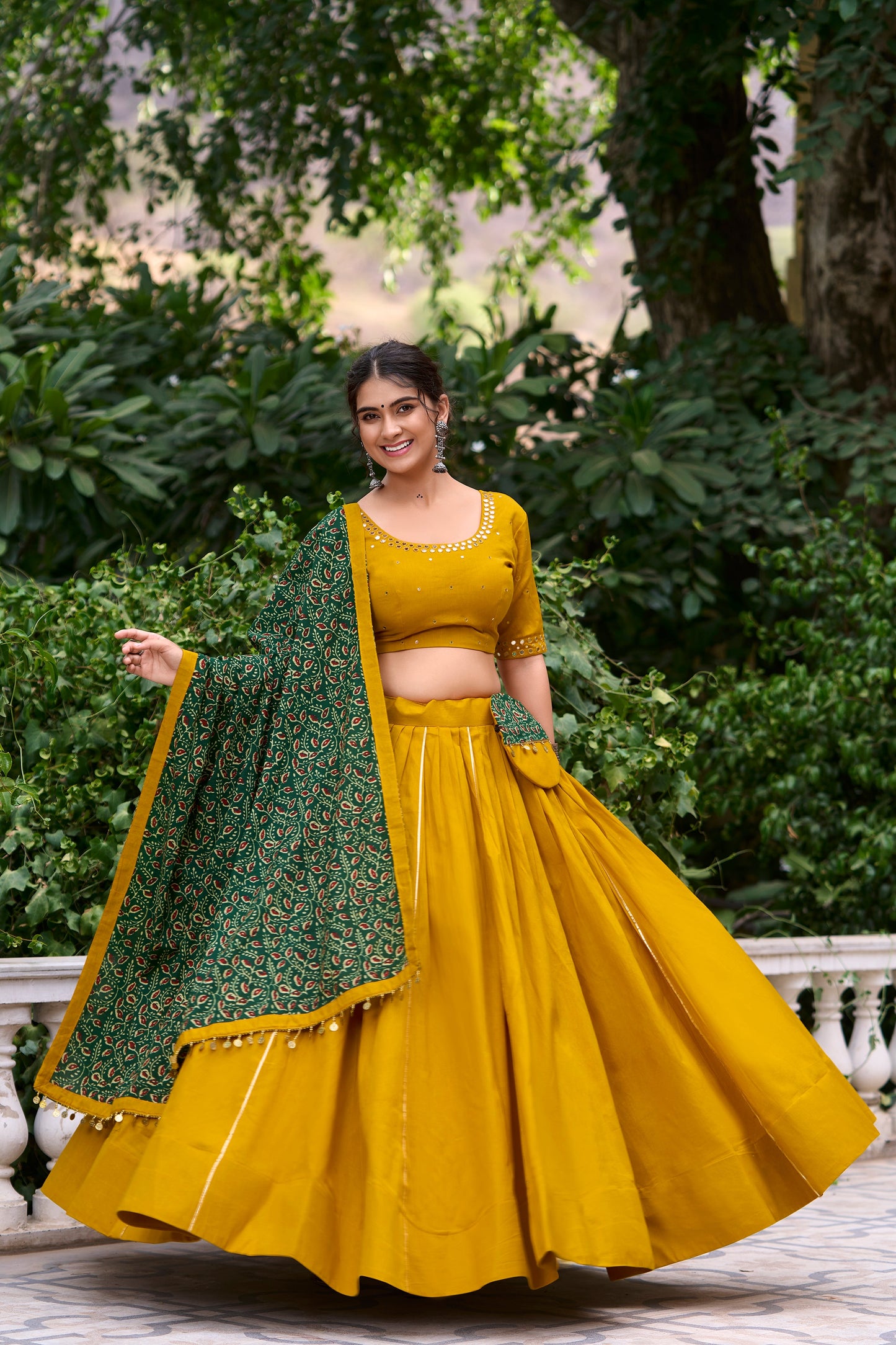 Lorenvalley Mustard Pure Cotton Plain With Gota Patti Touch Up Lehenga Choli | Swadesiicart