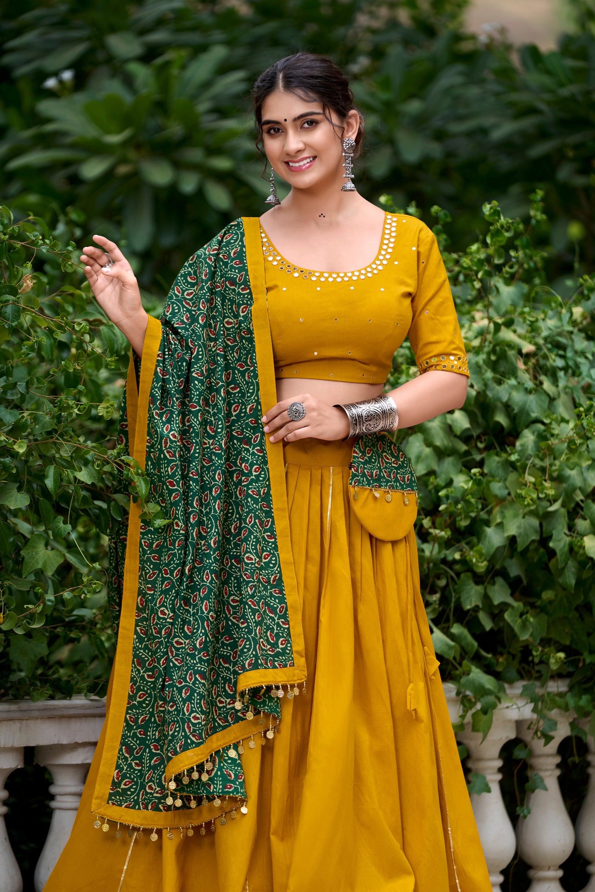 Lorenvalley Mustard Pure Cotton Plain With Gota Patti Touch Up Lehenga Choli | Swadesiicart