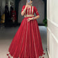 Lorenvalley Fashion Red Chiffon Bandhej Print with Sequins and Gotta Patti Lace Touch Up Lehenga Choli | Swadesiicart