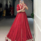 Lorenvalley Fashion Red Chiffon Bandhej Print with Sequins and Gotta Patti Lace Touch Up Lehenga Choli | Swadesiicart