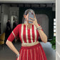 Lorenvalley Fashion Red Chiffon Bandhej Print with Sequins and Gotta Patti Lace Touch Up Lehenga Choli | Swadesiicart