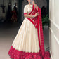 Lorenvalley Fashion Offwhite Cotton Zigzag and Bandhej Print With Sequins Lace Touch Up Lehenga Choli with Dupatta - Swadesiicart
