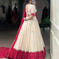 Lorenvalley Fashion Offwhite Cotton Zigzag and Bandhej Print With Sequins Lace Touch Up Lehenga Choli with Dupatta - Swadesiicart
