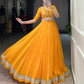 Lorenvalley Fashion Yellow Chiffon Bandhej Print with Sequins and Gotta Patti Lace Touch Up Lehenga Choli | Swadesiicart
