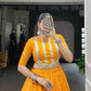 Lorenvalley Fashion Yellow Chiffon Bandhej Print with Sequins and Gotta Patti Lace Touch Up Lehenga Choli | Swadesiicart