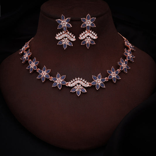 Tehzeeb Creations Blue Colour Star Design Stone Studded Necklace With Earrings - Swadesiicart