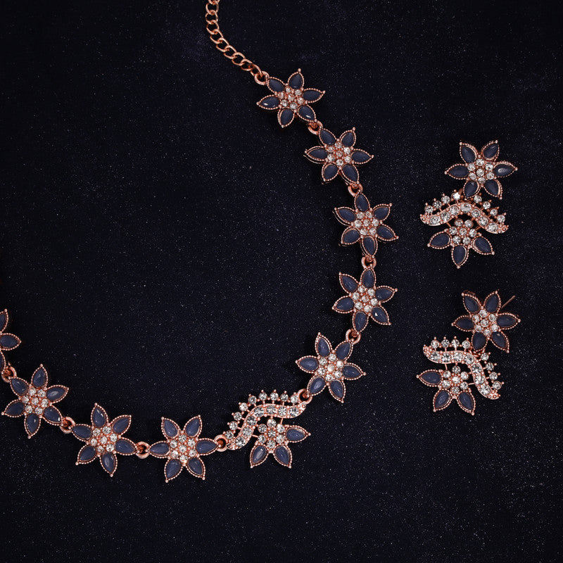 Tehzeeb Creations Blue Colour Star Design Stone Studded Necklace With Earrings - Swadesiicart