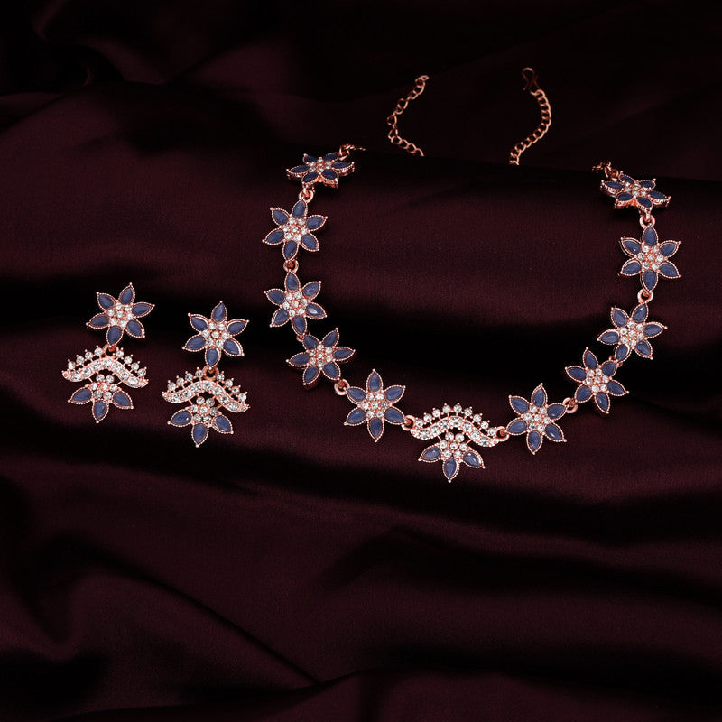 Tehzeeb Creations Blue Colour Star Design Stone Studded Necklace With Earrings - Swadesiicart