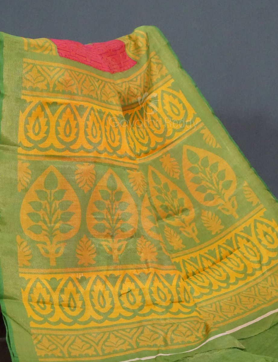 Baby Pink Colour With Leaf Green Blouse Cotton Brasso Saree By Gayathri Reddy Designer Studio | Swadesiicart