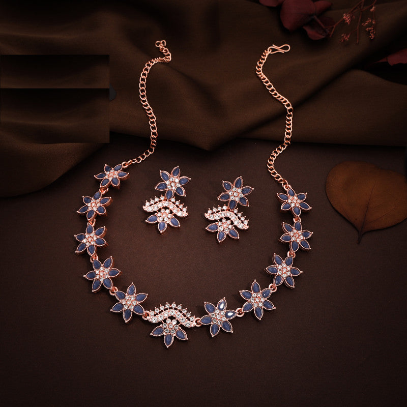 Tehzeeb Creations Blue Colour Star Design Stone Studded Necklace With Earrings - Swadesiicart