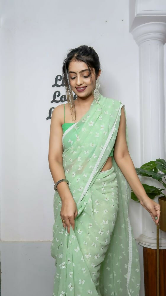 Vamsee Patangiyu Green Georgette Saree - Swadesiicart