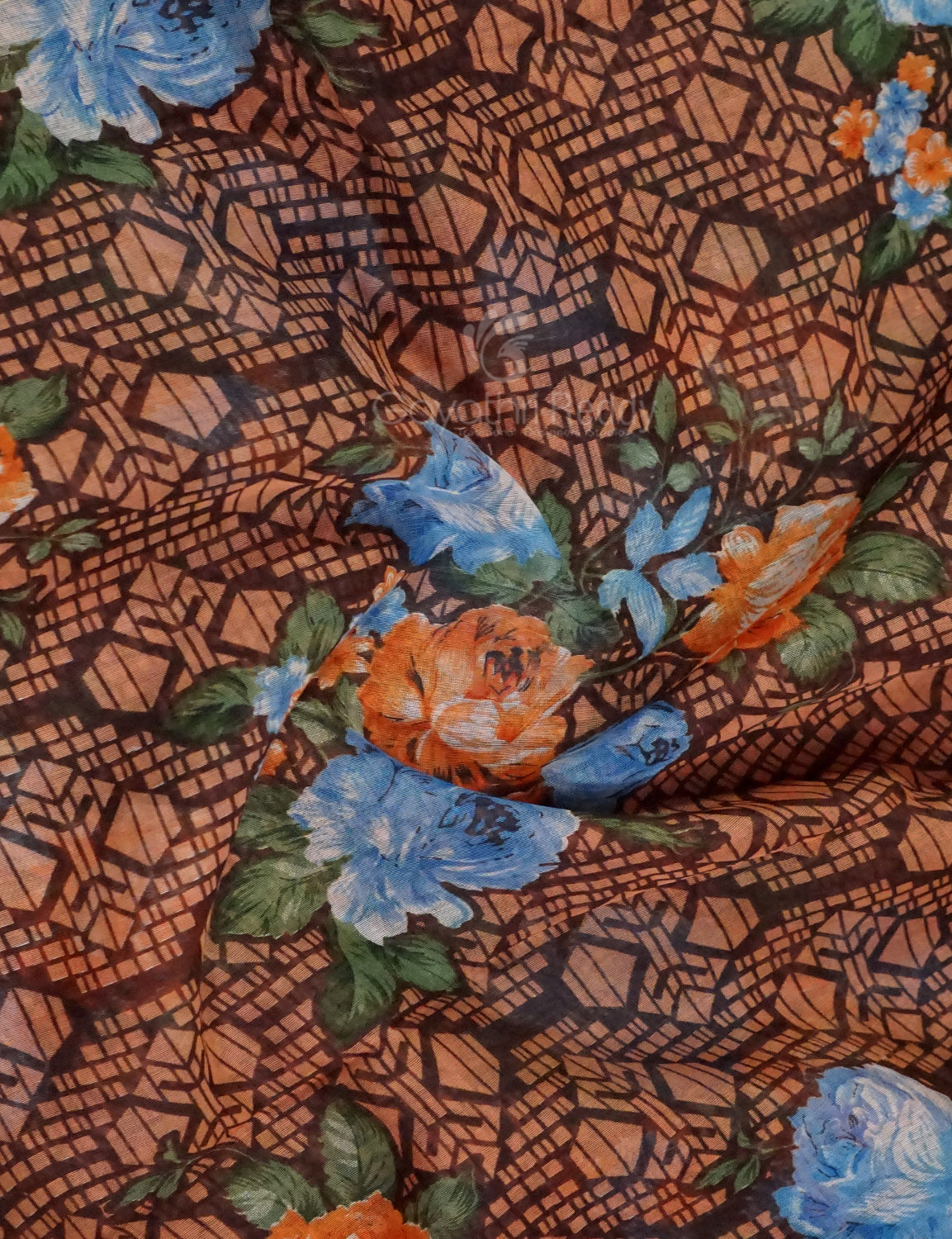 Shades of Dark Dry Mehendi Colour Floral Design Semi Chanderi Saree By Gayathri Reddy Designer Studio | Swadesiicart