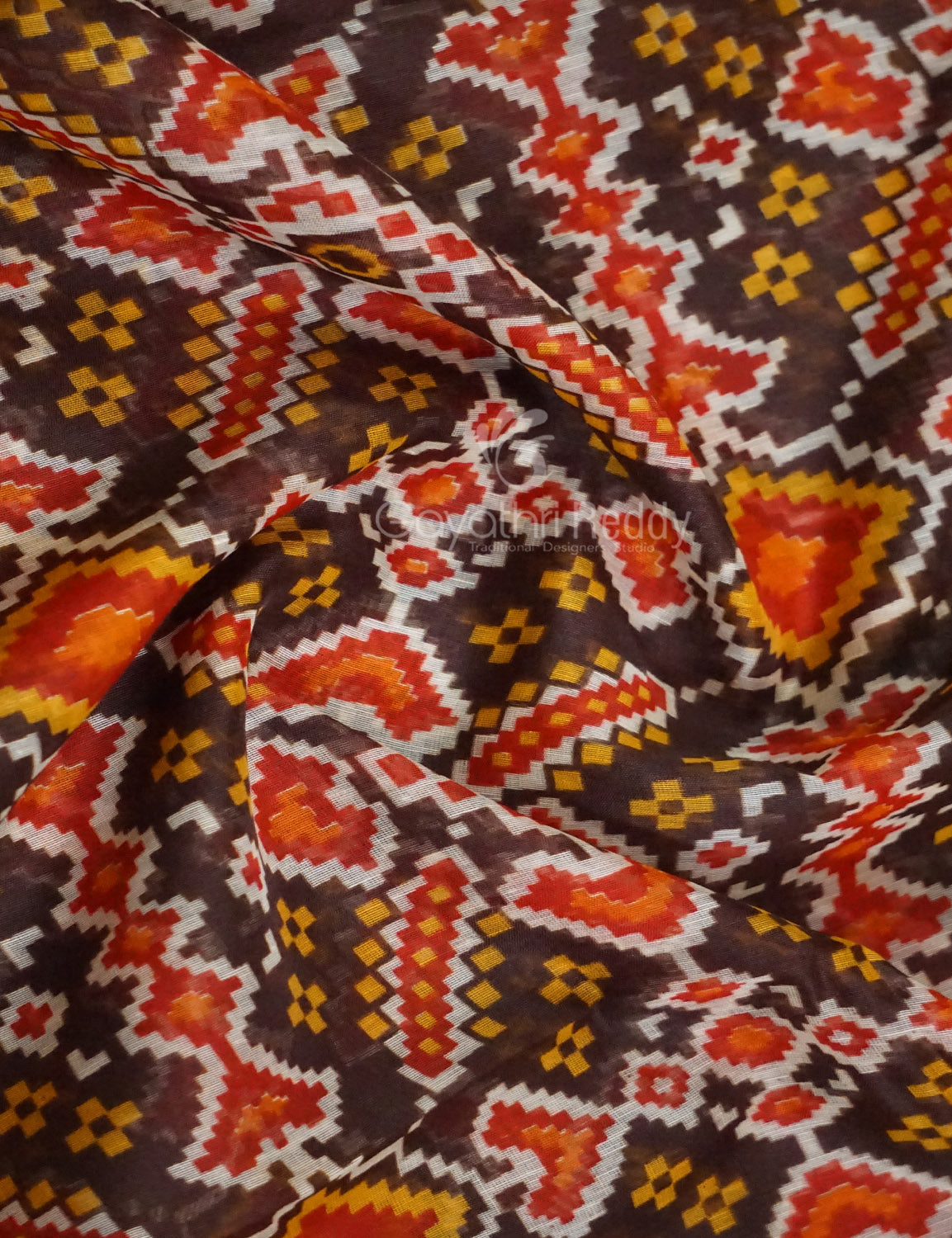 Shades of Brown Colour Patola Print Semi Chanderi Saree By Gayathri Reddy Designer Studio | Swadesiicart