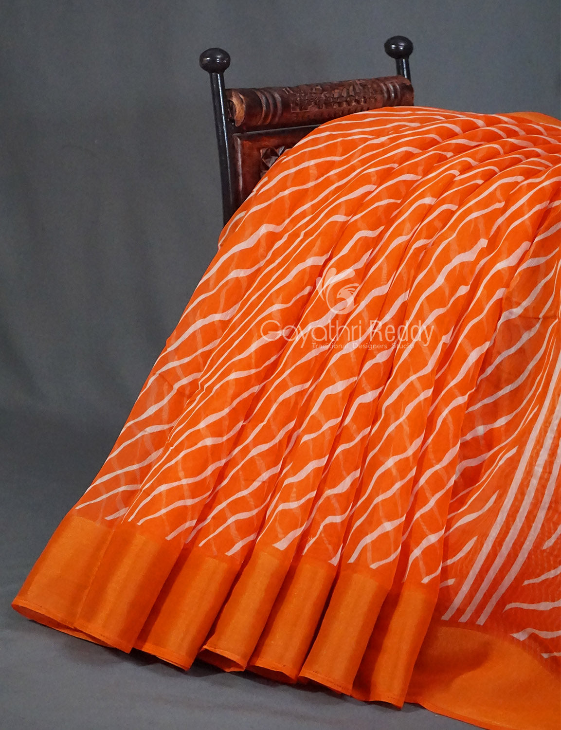 Shades of Orange with Lehariya Design Semi Chanderi Saree By Gayathri Reddy Designer Studio | Swadesiicart
