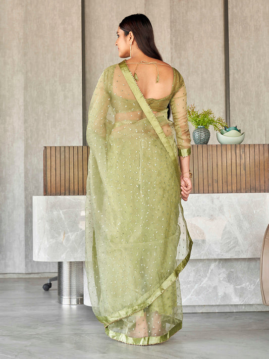 Tikhi Imli Sequinned Organza Saree | Swadesiicart