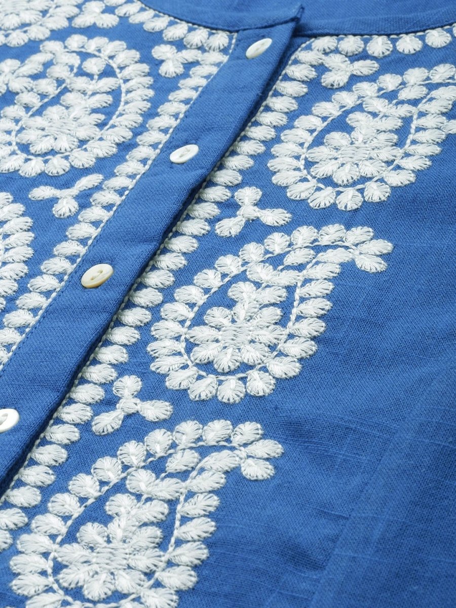 Anouk Women Chikankari Pure Cotton A-Line Kurta with Palazzos | Swadesiicart