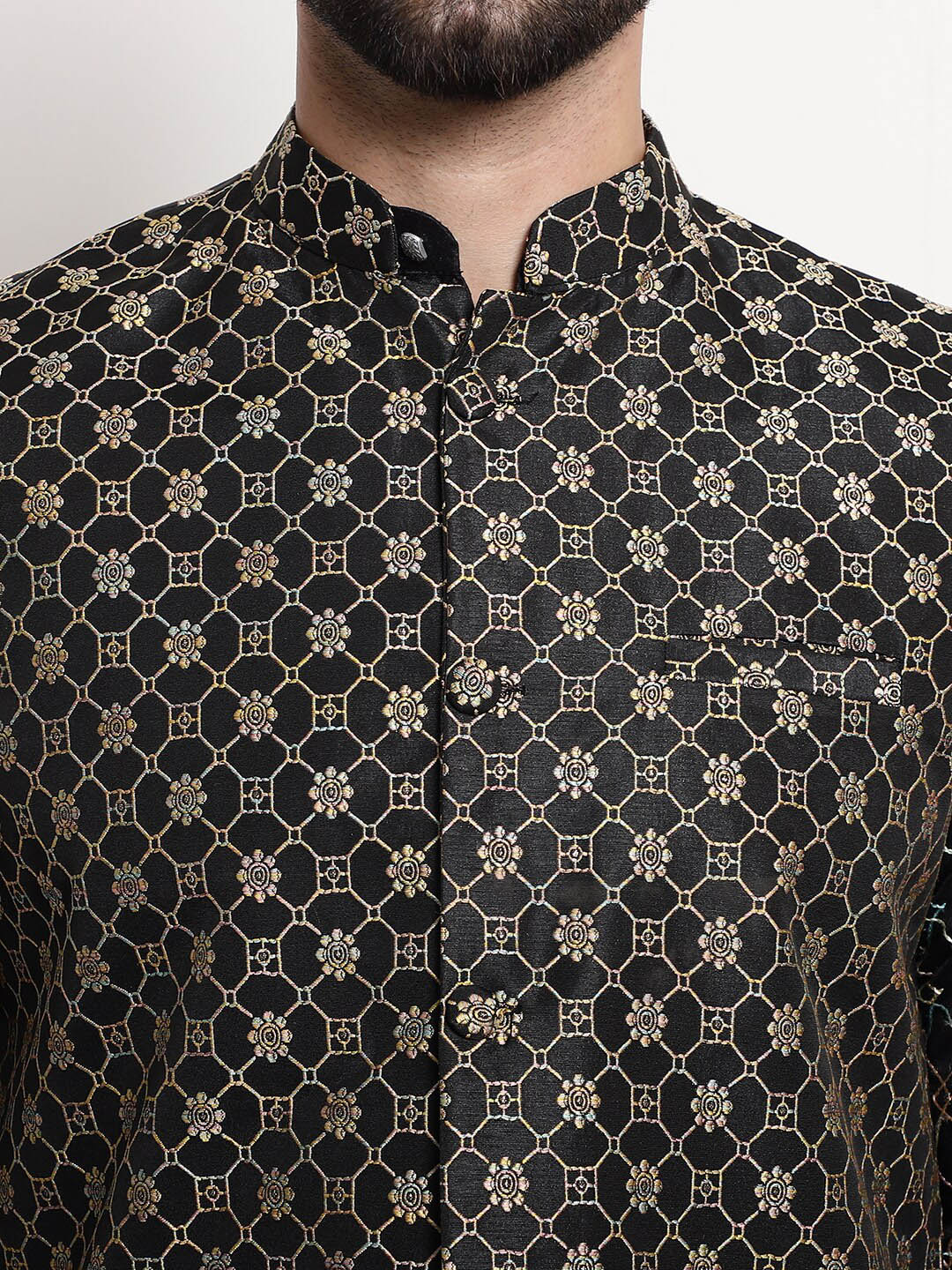 Sojanya Ethnic Motifs Woven Design Embroidered Straight Kurta & Churidar With Nehru Jacket | Swadesiicart