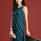Anouk Leheriya Printed Halter Neck Thread Work Kurta - Swadesiicart