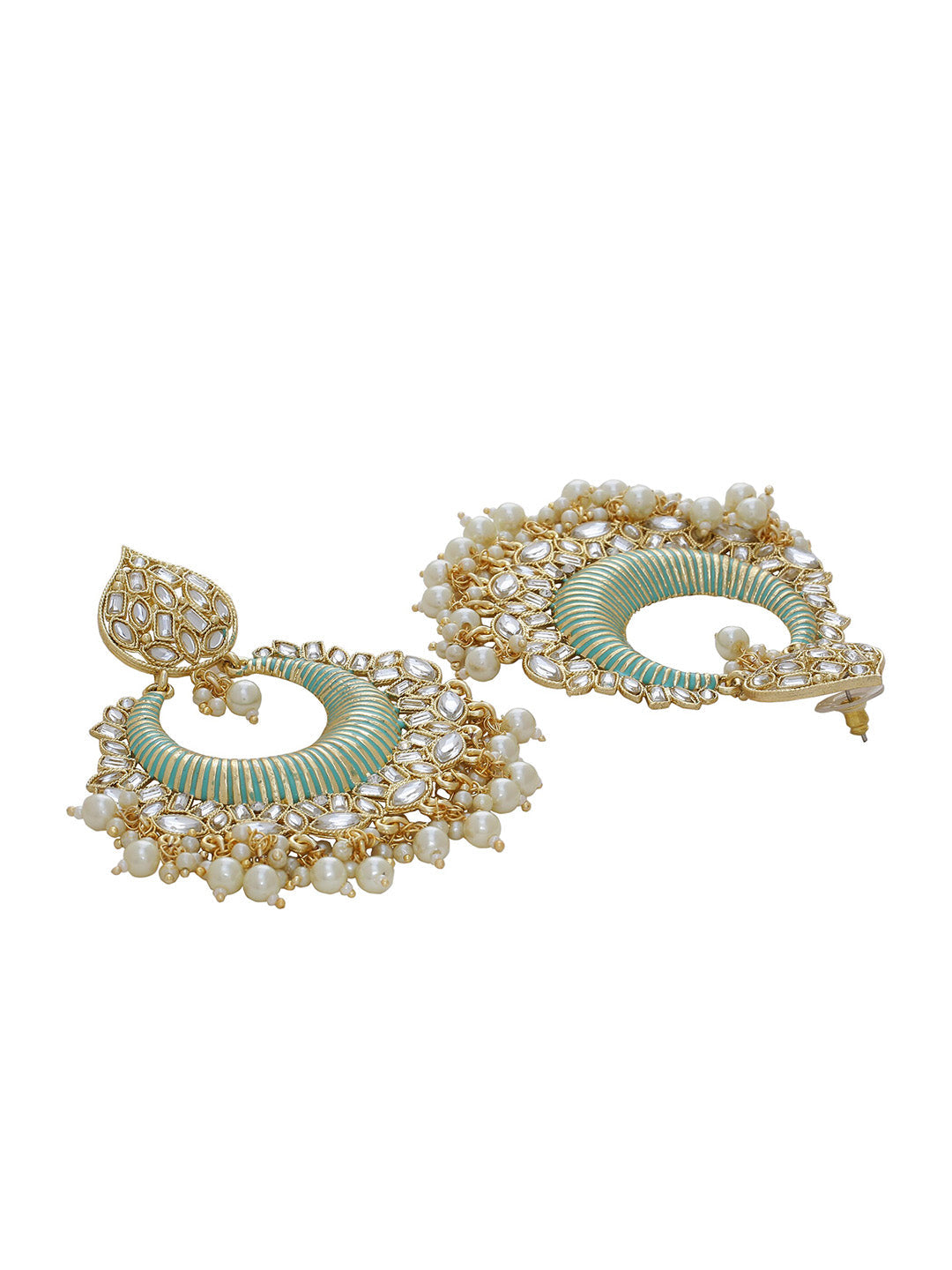 Shoshaa Sea Green & Gold-Polished Classic Chandbalis - Swadesiicart