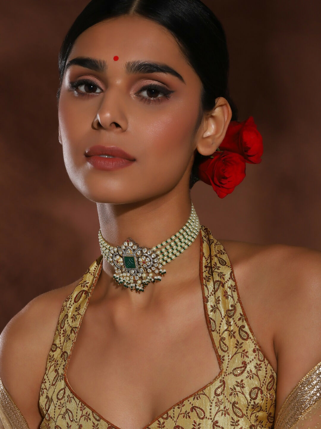 Green Stone Kundan Choker- Ruby Raang | Swadesiicart