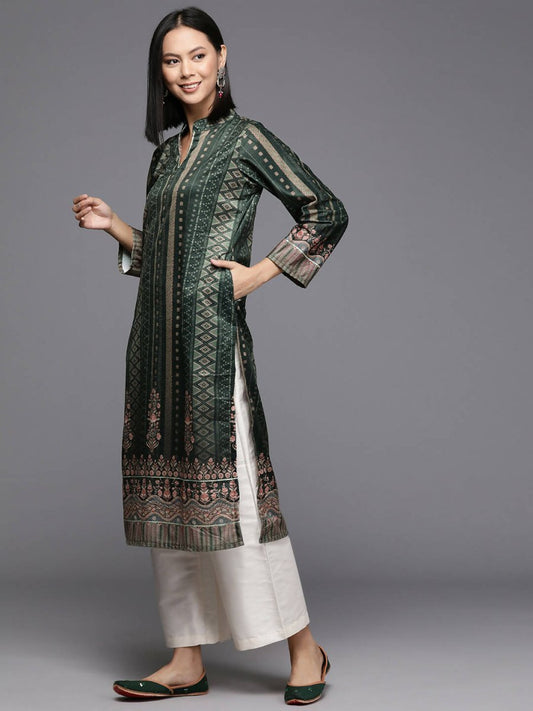 Ahalyaa Women's Traditional wear Kurta - Dark Green | Swadesiicart