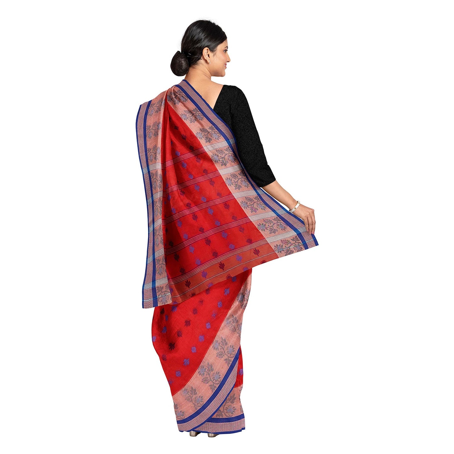 Exclusive Collection 100% Pure Cotton Red Tant Saree With Hand Weaving Work - Swadesiicart