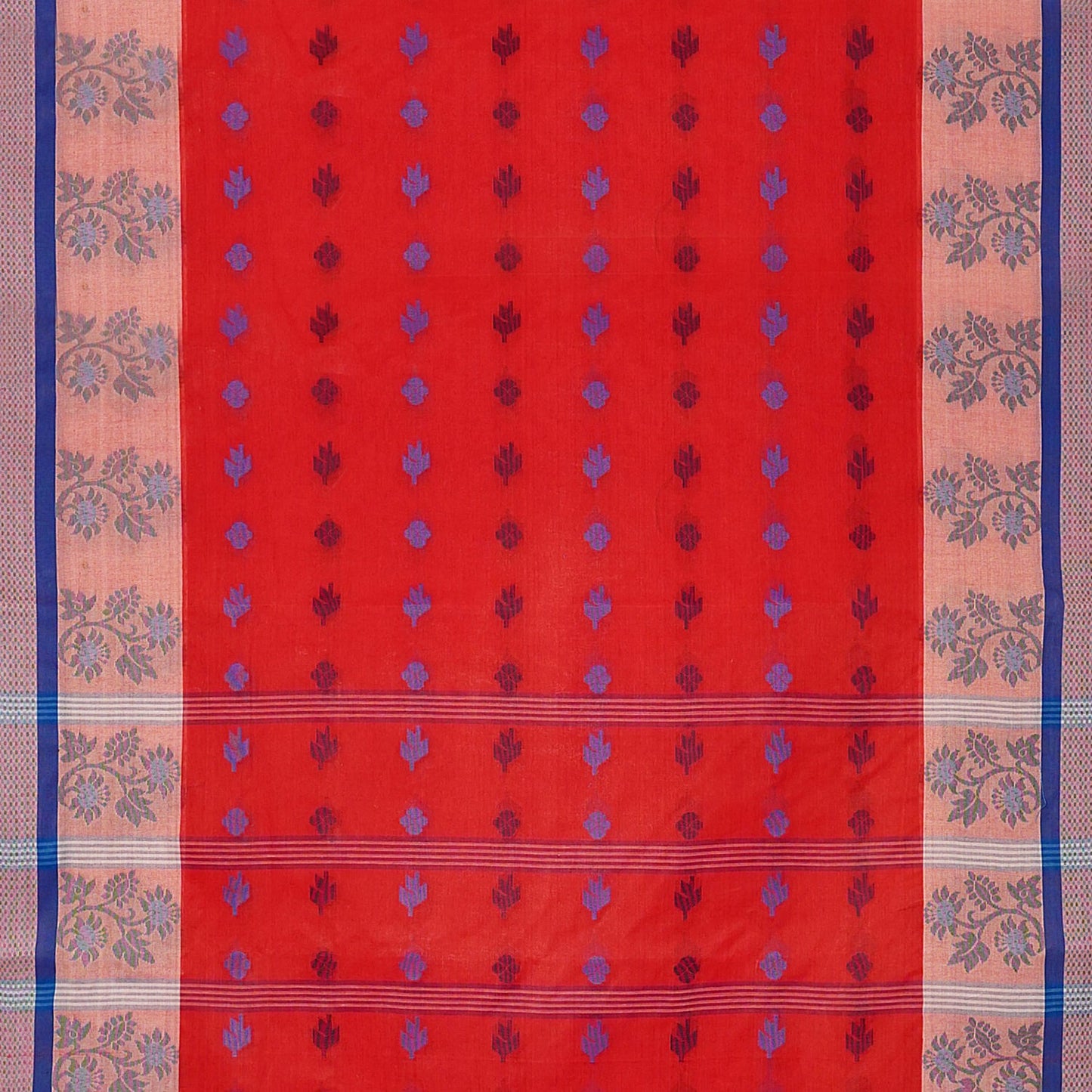 Exclusive Collection 100% Pure Cotton Red Tant Saree With Hand Weaving Work - Swadesiicart