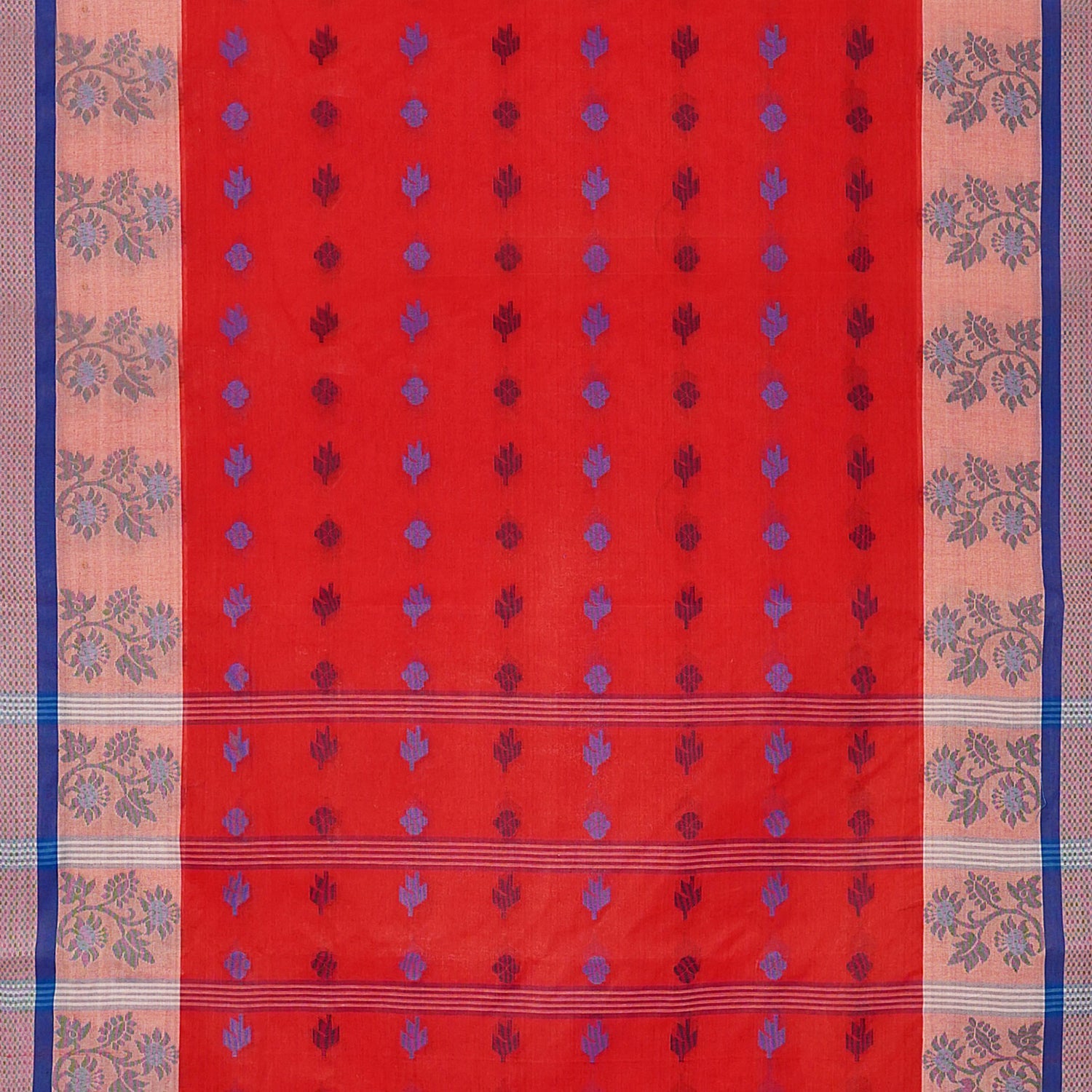 Exclusive Collection 100% Pure Cotton Red Tant Saree With Hand Weaving Work - Swadesiicart