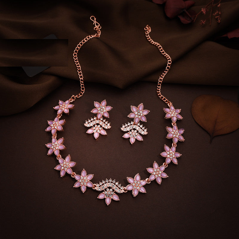 Tehzeeb Creations Lavender Colour Star Design Stone Studded Necklace With Earrings - Swadesiicart