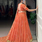 Lorenvalley Fashion Orange Georgette Bandhej Print and Embossed Design Lace with Gota Patti Touch Up Lehenga Choli with Dupatta - Swadesiicart
