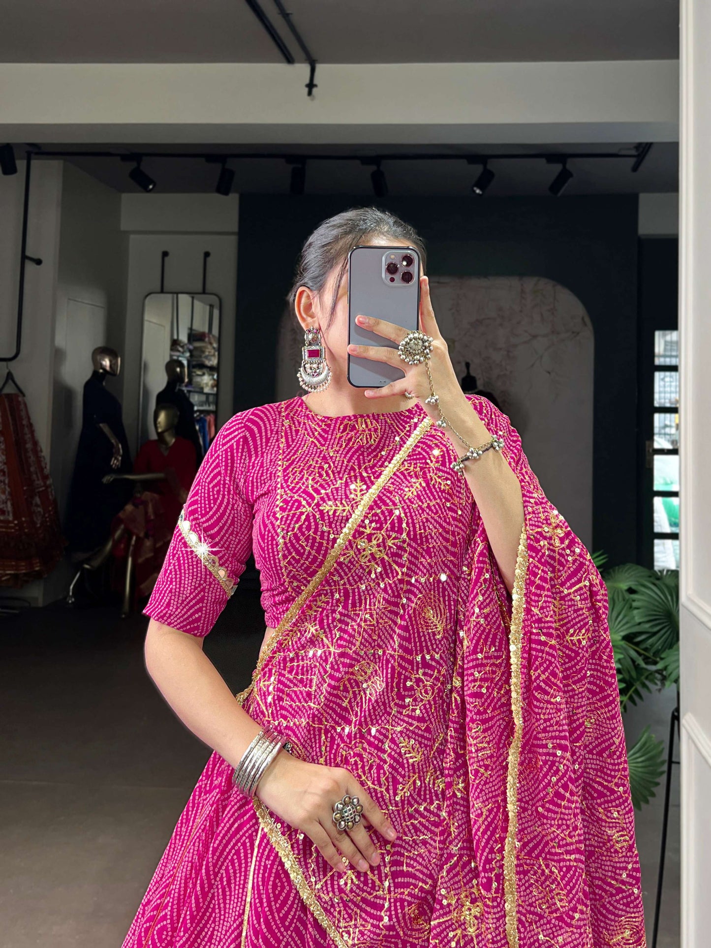 Lorenvalley Fashion Pink Georgette Bandhej Print and Embossed Design Lace with Gota Patti Touch Up Lehenga Choli with Dupatta - Swadesiicart