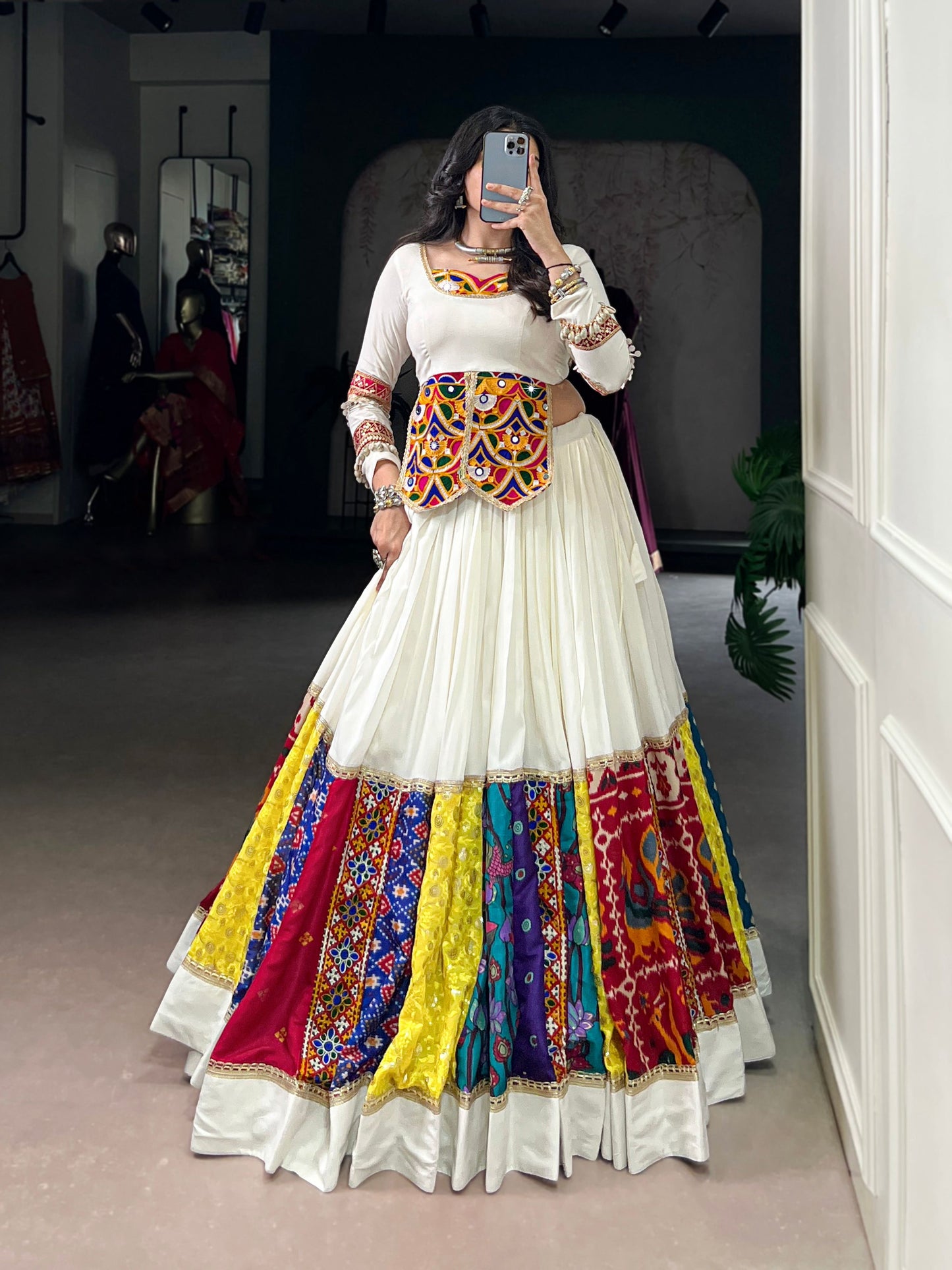 Lorenvalley Fashion White Pure Rayon Multi Colour Patch With Lace Touch Up Lehenga Choli - Swadesiicart