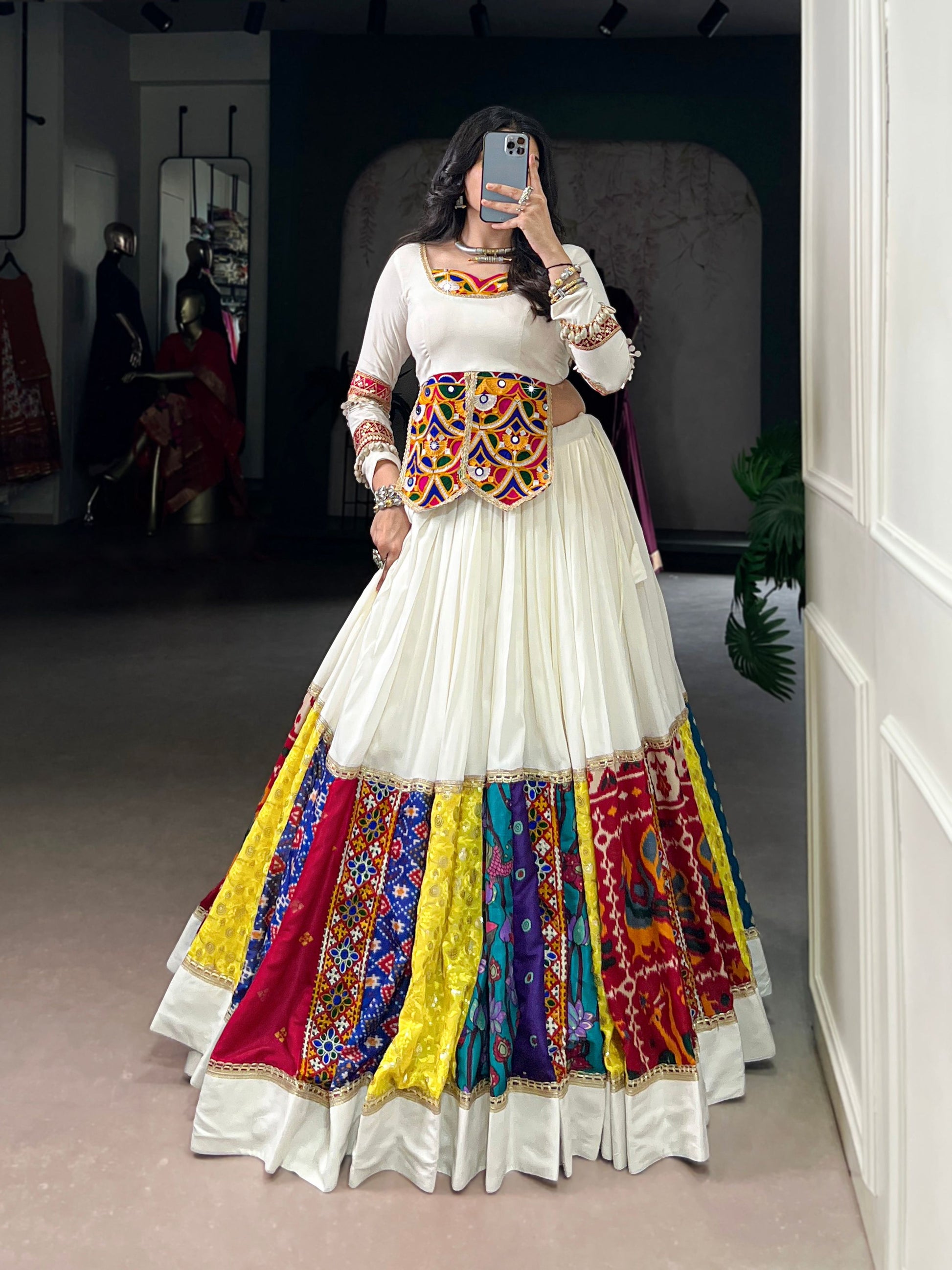 Lorenvalley Fashion White Pure Rayon Multi Colour Patch With Lace Touch Up Lehenga Choli - Swadesiicart