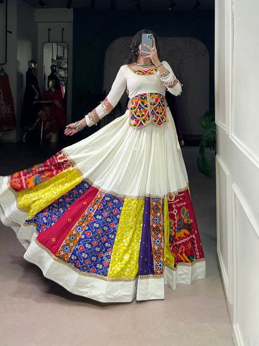 Lorenvalley Fashion White Pure Rayon Multi Colour Patch With Lace Touch Up Lehenga Choli - Swadesiicart