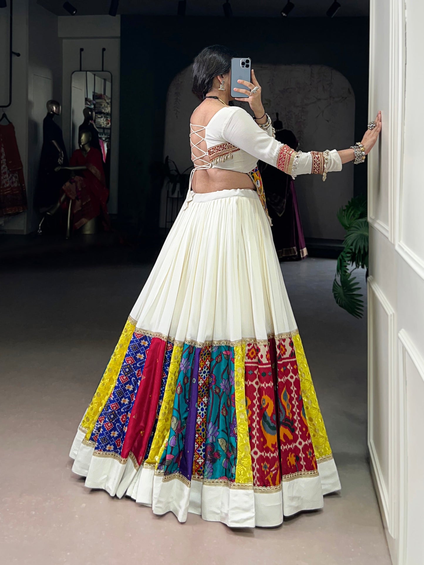 Lorenvalley Fashion White Pure Rayon Multi Colour Patch With Lace Touch Up Lehenga Choli - Swadesiicart