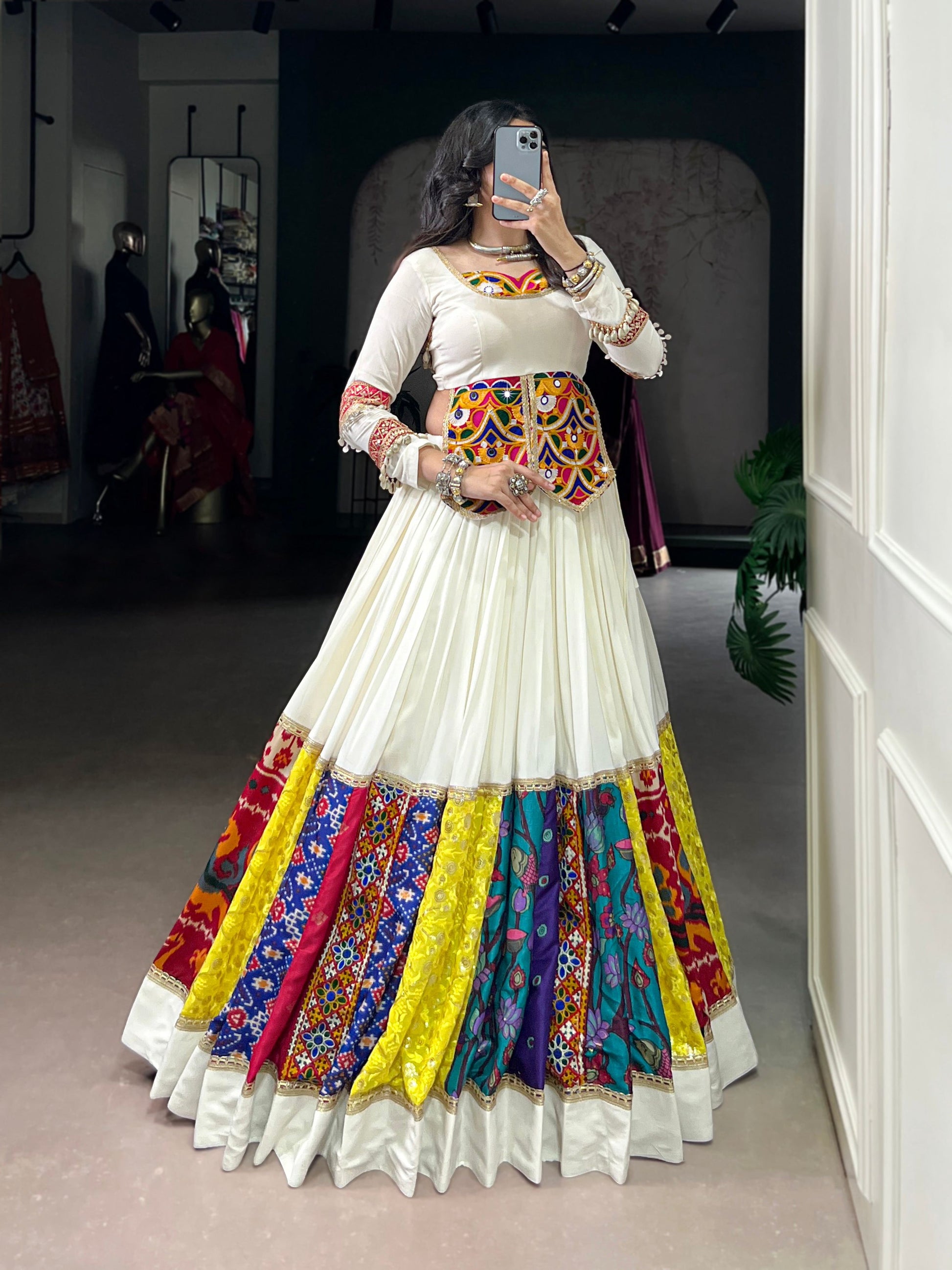 Lorenvalley Fashion White Pure Rayon Multi Colour Patch With Lace Touch Up Lehenga Choli - Swadesiicart