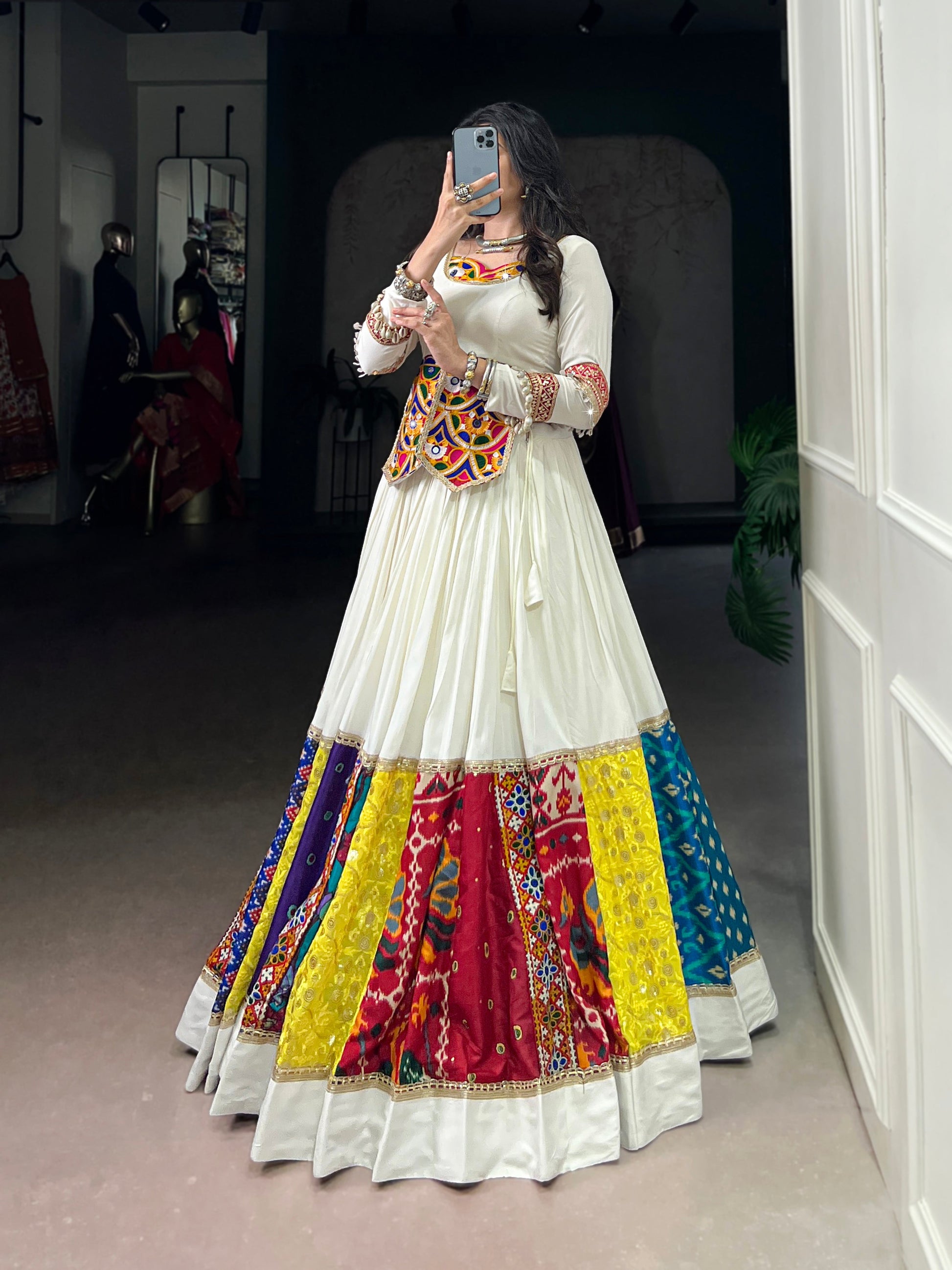 Lorenvalley Fashion White Pure Rayon Multi Colour Patch With Lace Touch Up Lehenga Choli - Swadesiicart