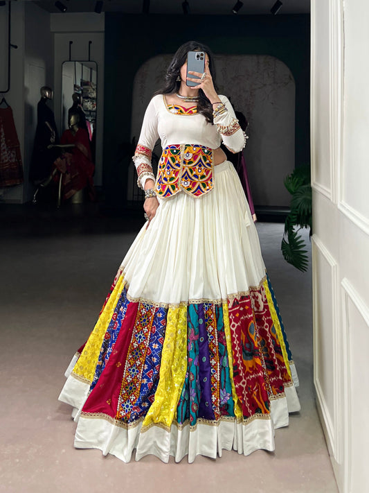 Lorenvalley Fashion White Pure Rayon Multi Colour Patch With Lace Touch Up Lehenga Choli - Swadesiicart
