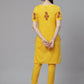 ADA Women Yellow & Maroon Paisley Chikankari Embroidered Sustainable Handloom Kurta with Trousers | Swadesiicart