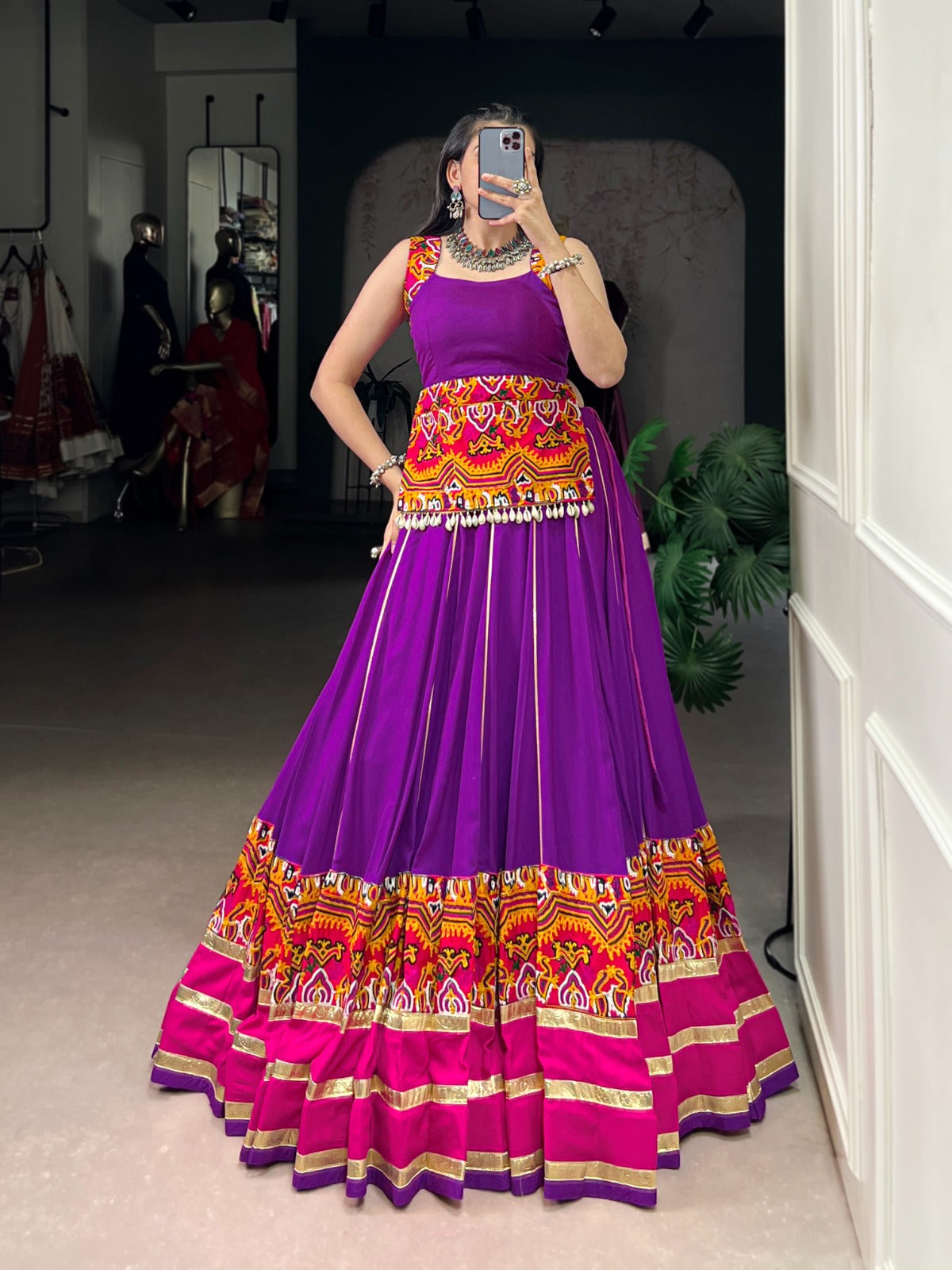 Lorenvalley Fashion Purple Pure Rayon Gamthi Work And Embossed Design With Gota Patti Lace Touch Up Lehenga Choli - Swadesiicart