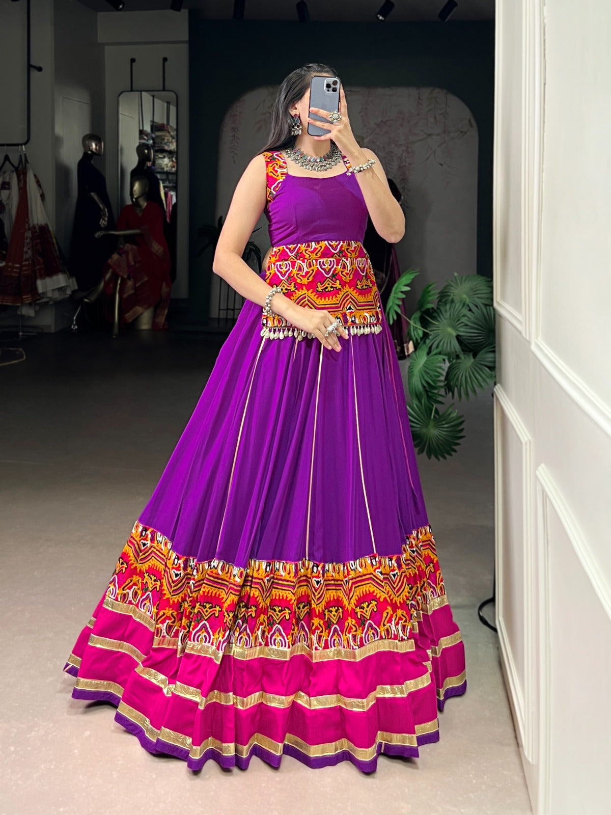 Lorenvalley Fashion Purple Pure Rayon Gamthi Work And Embossed Design With Gota Patti Lace Touch Up Lehenga Choli - Swadesiicart