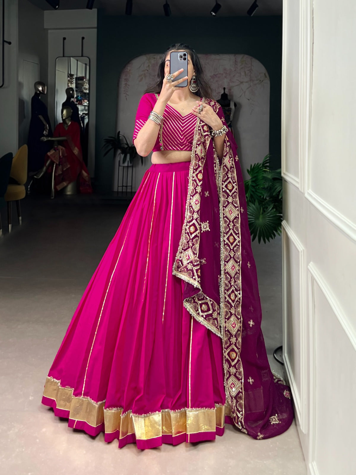 Lorenvalley Fashion Pink Cotton Lace Touch Up Lehenga Choli with Dupatta | Swadesiicart