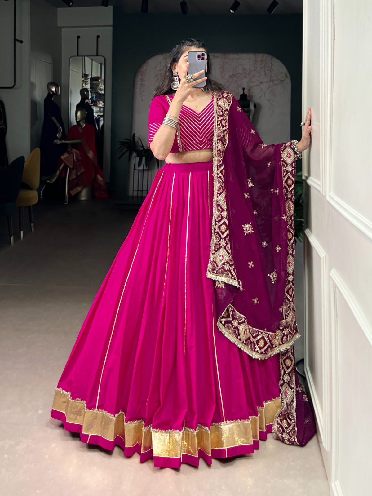 Lorenvalley Fashion Pink Cotton Lace Touch Up Lehenga Choli with Dupatta | Swadesiicart