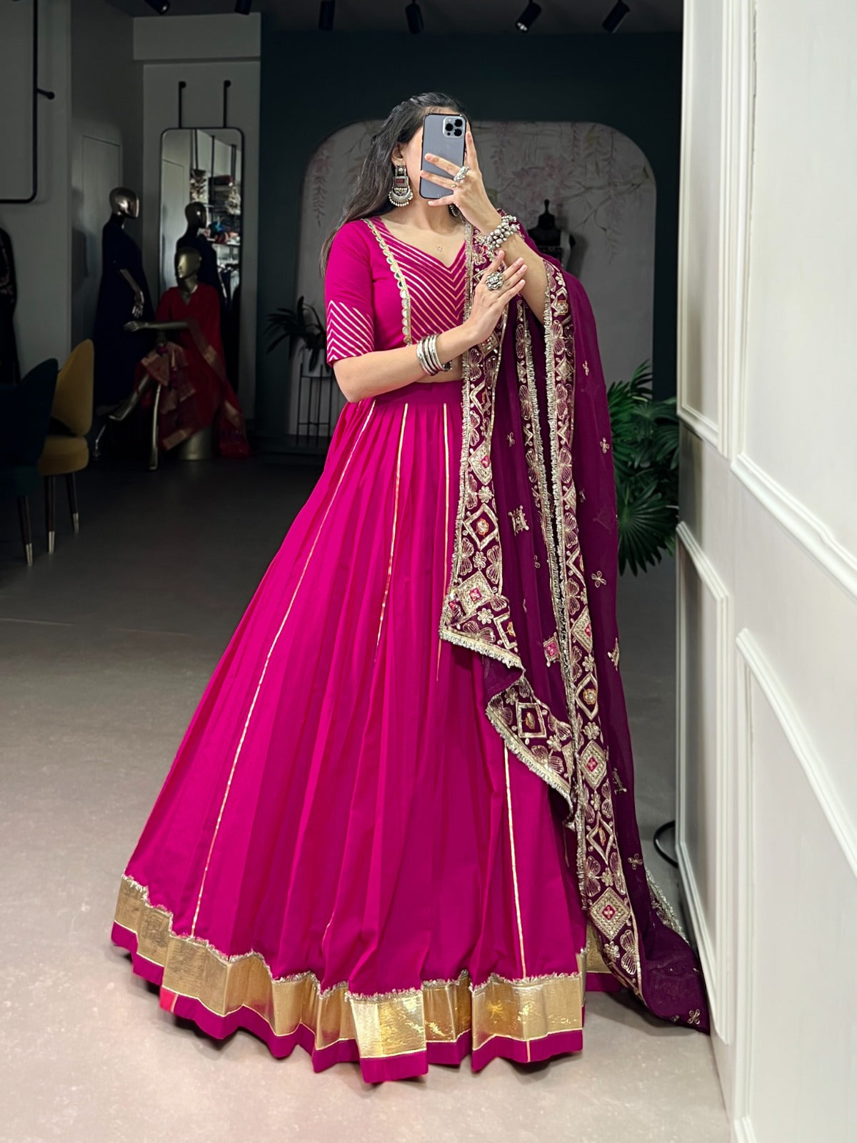 Lorenvalley Fashion Pink Cotton Lace Touch Up Lehenga Choli with Dupatta | Swadesiicart