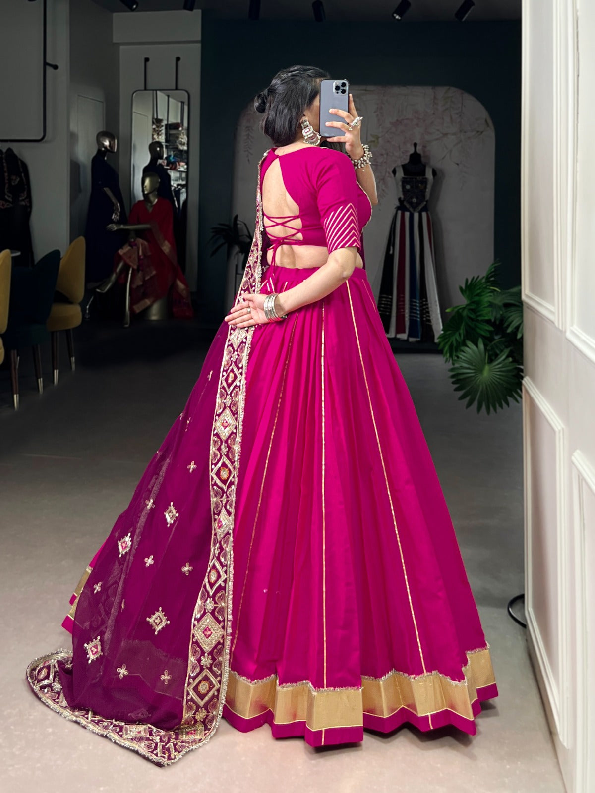 Lorenvalley Fashion Pink Cotton Lace Touch Up Lehenga Choli with Dupatta | Swadesiicart